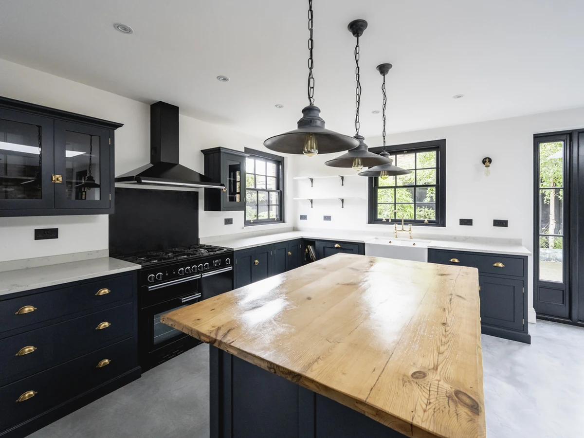 Kitchen painting in Withernsea, spacious dark navy finish by Hull Decorators